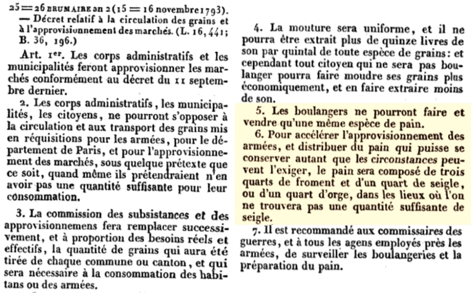 revolution francaise decret pain egalite en novembre 1793